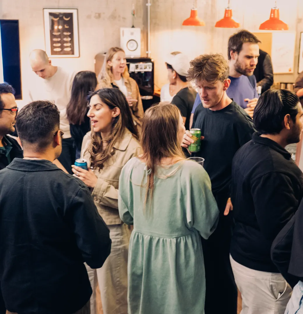 Ramen Space members talking at a founder community event in Dalston